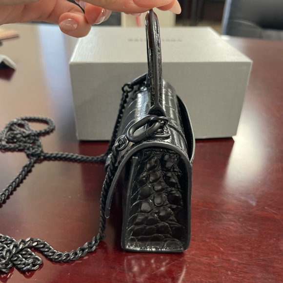 Balenciaga hourglass mini handbag with chain crocodile embossed in black - Picture 5 of 10